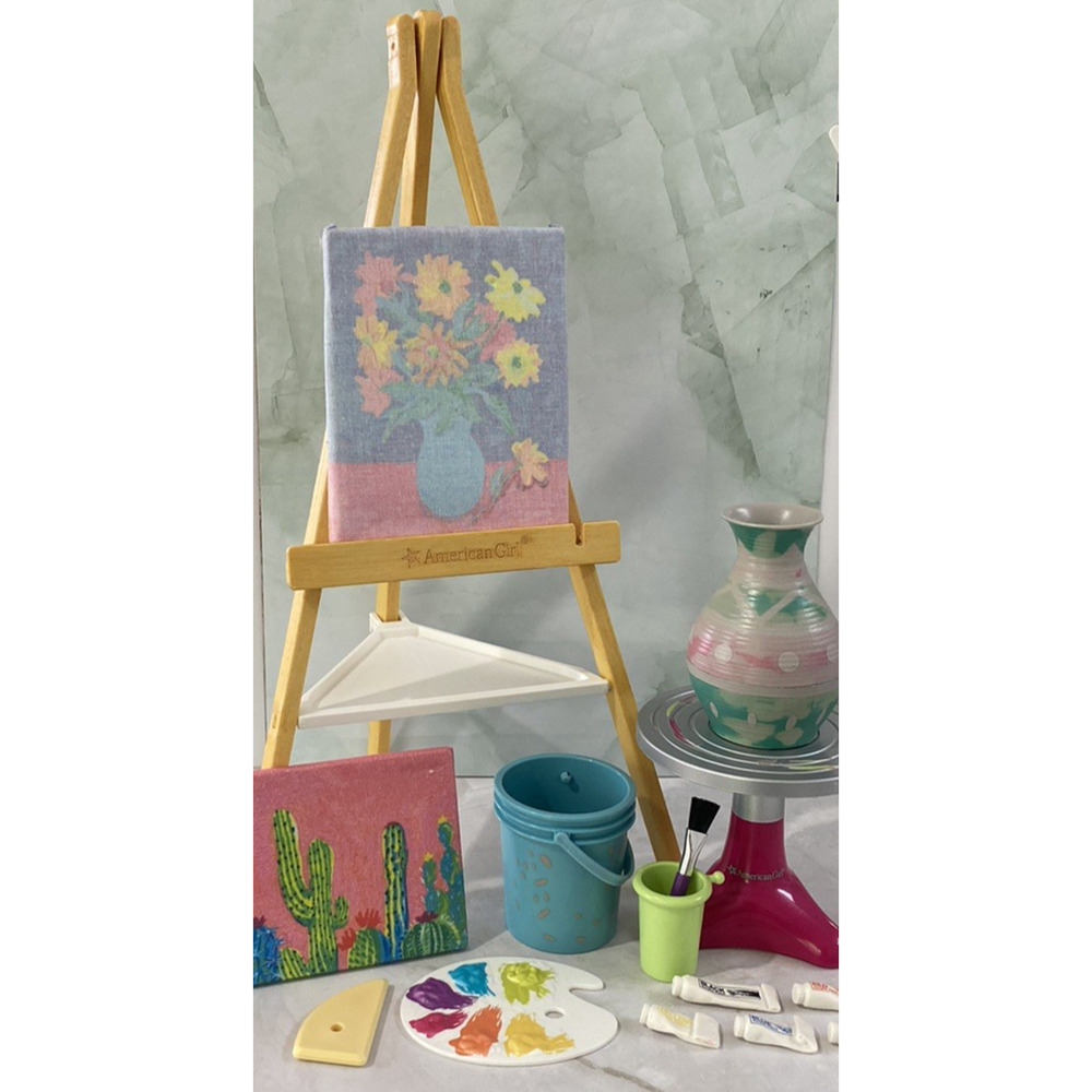 American Girl Art & Pottery Set Painting Easel Canvas Paint Pottery Wheel Toy